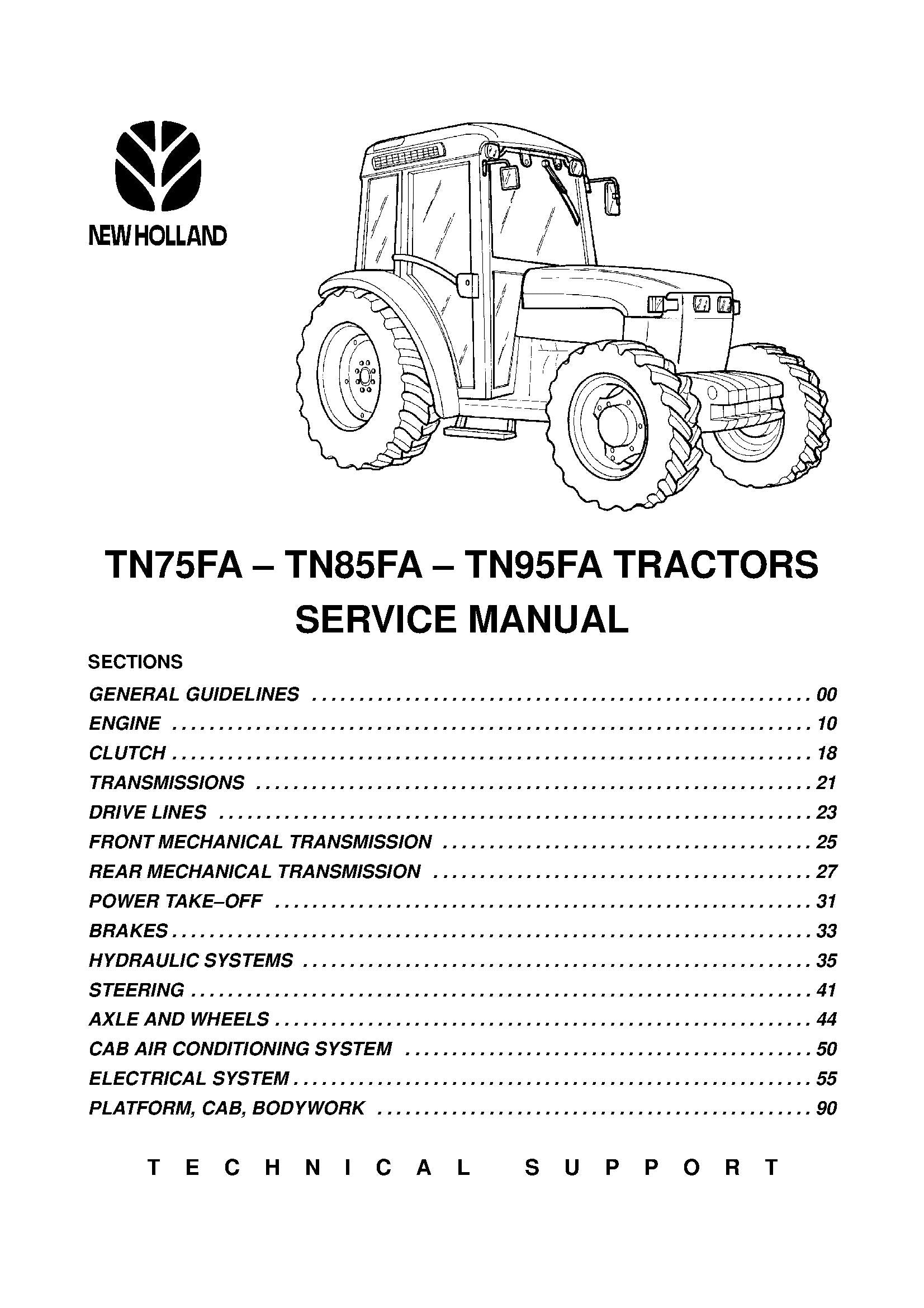 New Holland TN 75 85 95 FA Tractor Service Manual (6035445100)