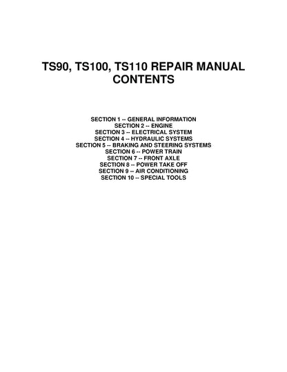 New Holland TS90 TS100 TS110 Tractor Service Manual (86572172)