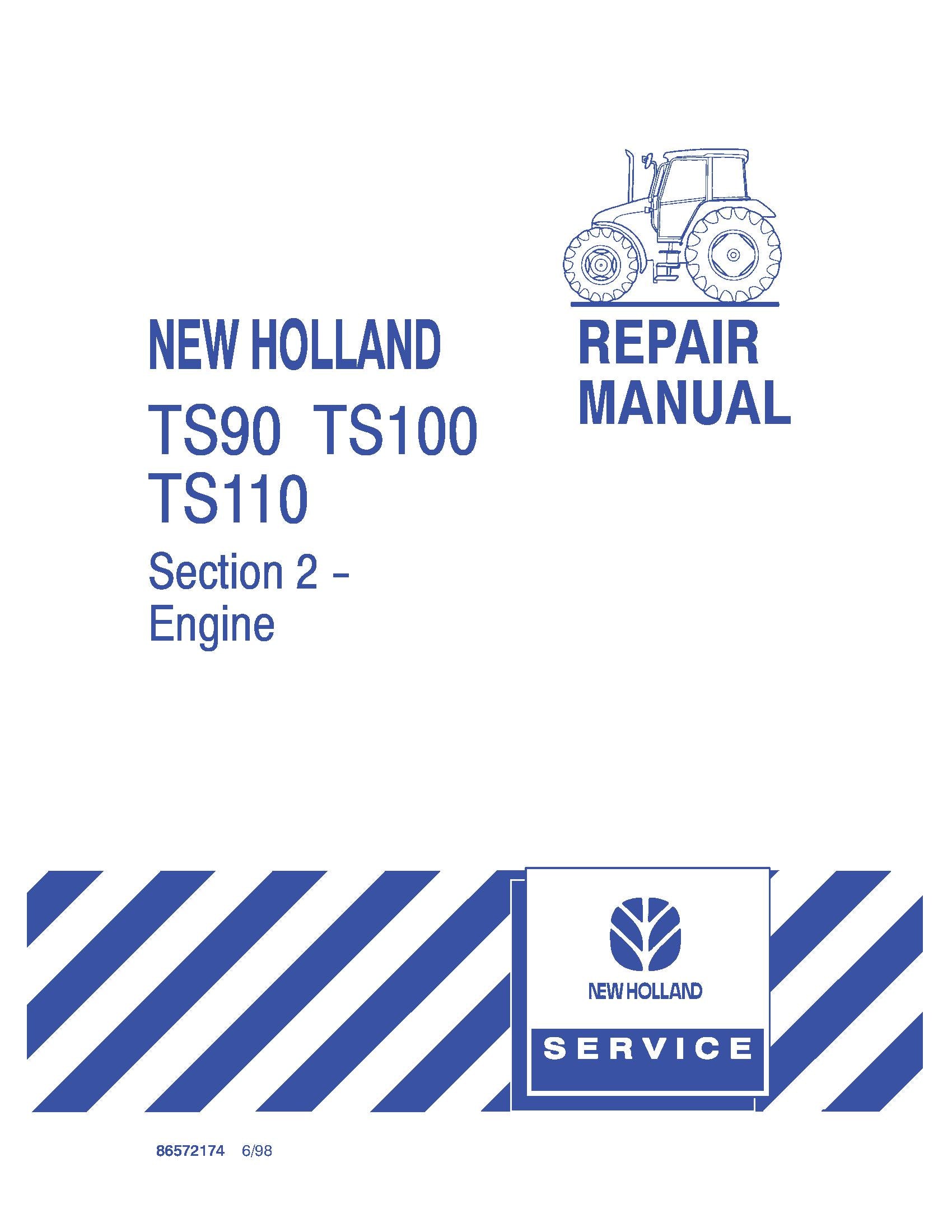 New Holland TS90 TS100 TS110 Tractor Service Manual (86572174)