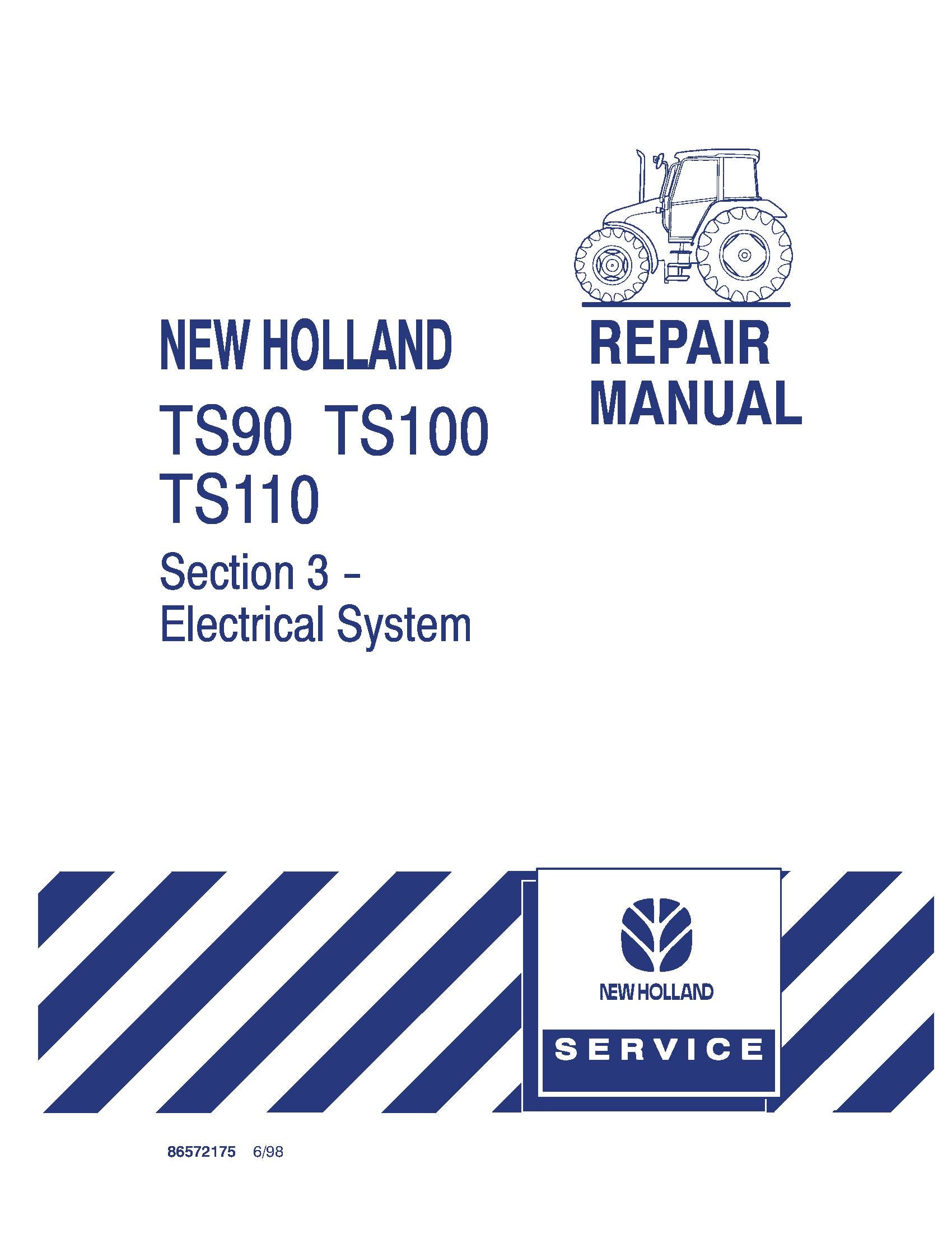 New Holland TS90 TS100 TS110 Tractor Service Manual (86572175 )