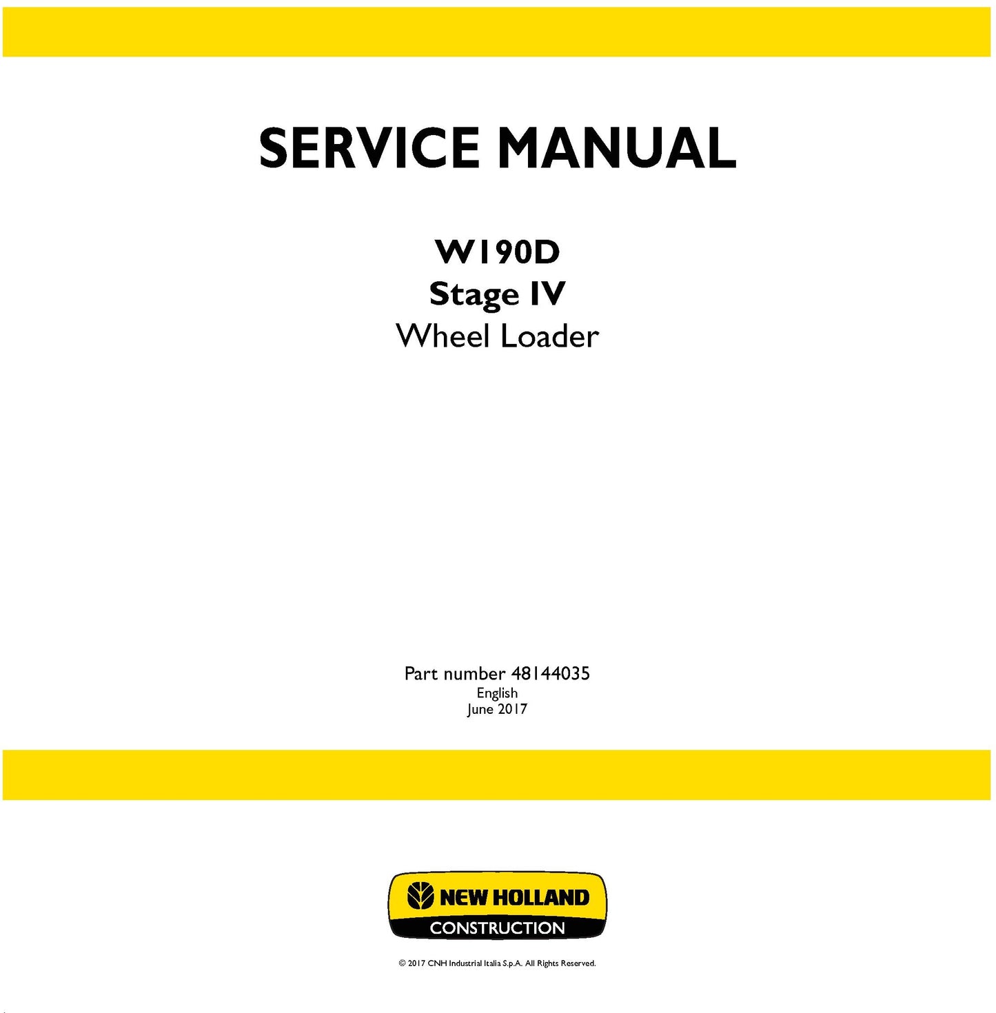 New Holland W190D Stage IV Wheel Loader Service Repair Manual 48144035
