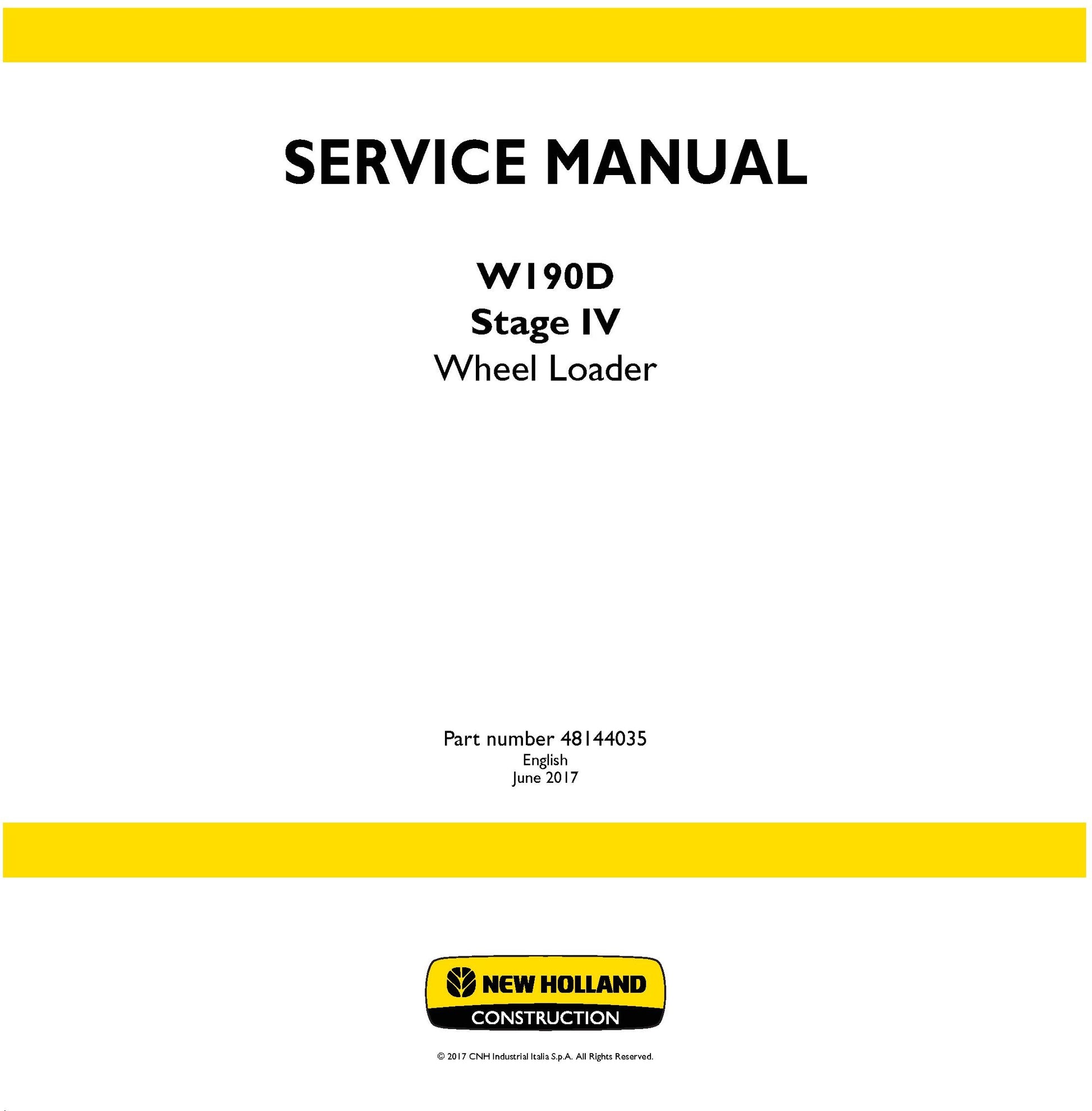 New Holland W190D Stage IV Wheel Loader Service Repair Manual 48144035
