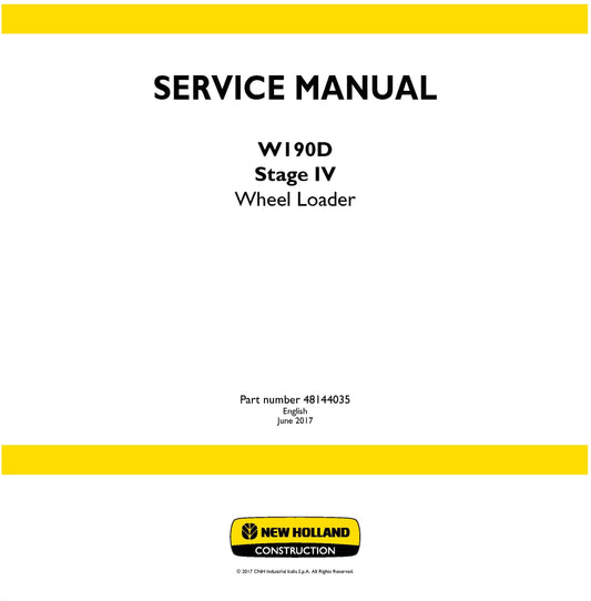 New Holland W190D Stage IV Wheel Loader Service Repair Manual 48144035