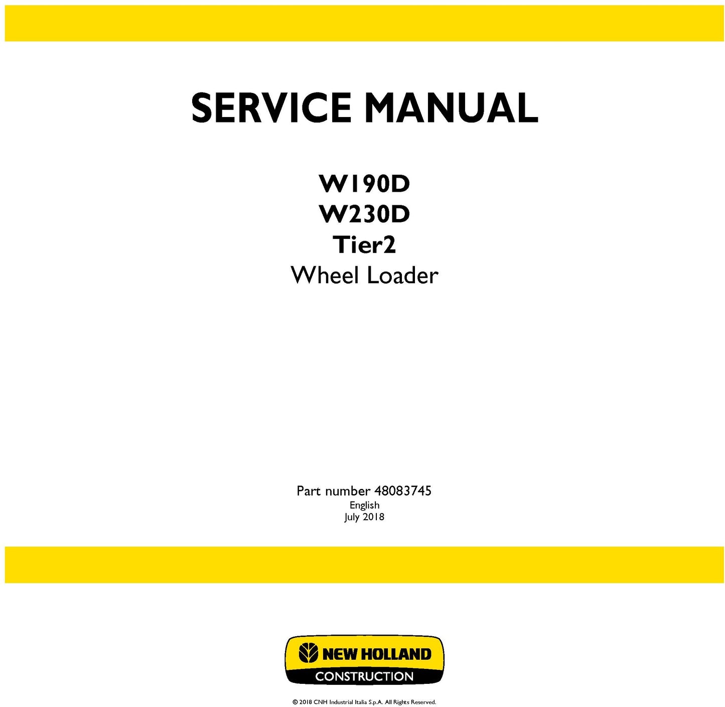 New Holland W190D W230D Tier2 Wheel Loader Service Repair Manual 48083745