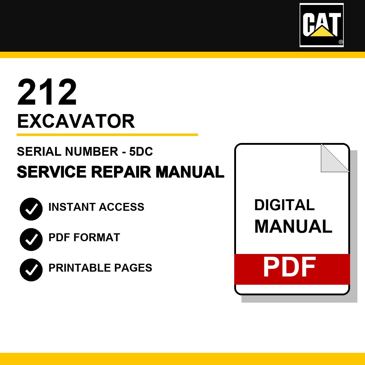 Caterpillar 212 Excavator Serial Number - 5DC Service Repair Manual