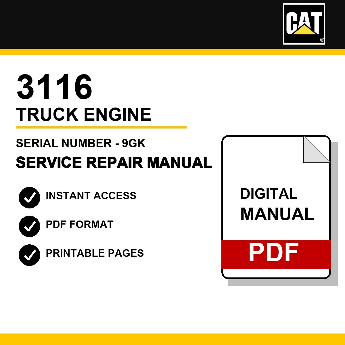 Caterpillar 3116 Truck Engine Serial Number - 9GK Service Repair Manual