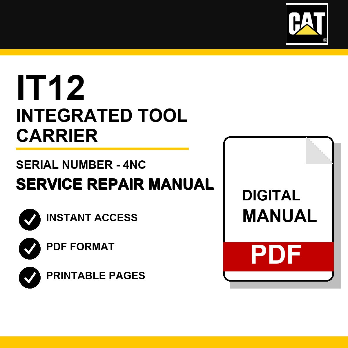 Caterpillar IT12 Integrated Tool Carrier Serial Number - 4NC Service Repair Manual