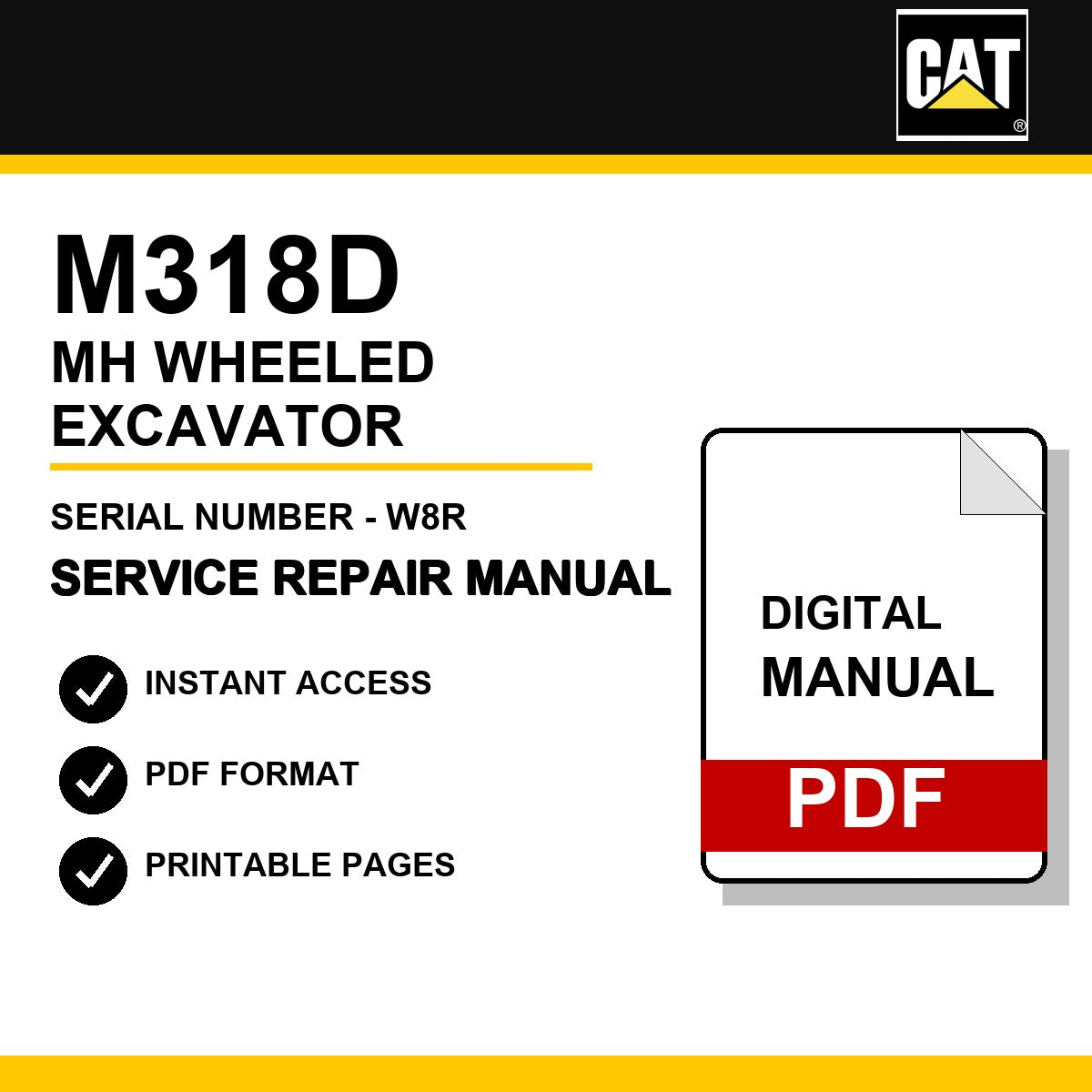 Caterpillar M318D MH Wheeled Excavator Serial Number - W8R Service Repair Manual
