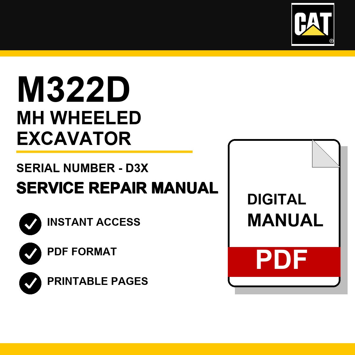 Caterpillar M322D MH Wheeled Excavator Serial Number - D3X Service Repair Manual
