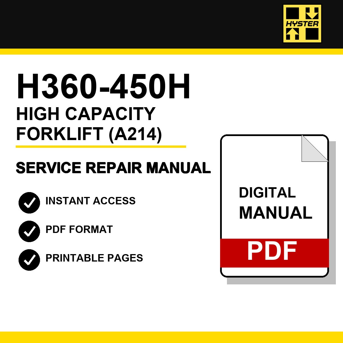 Hyster H360-450H High Capacity Forklift Service Repair Manual (A214)