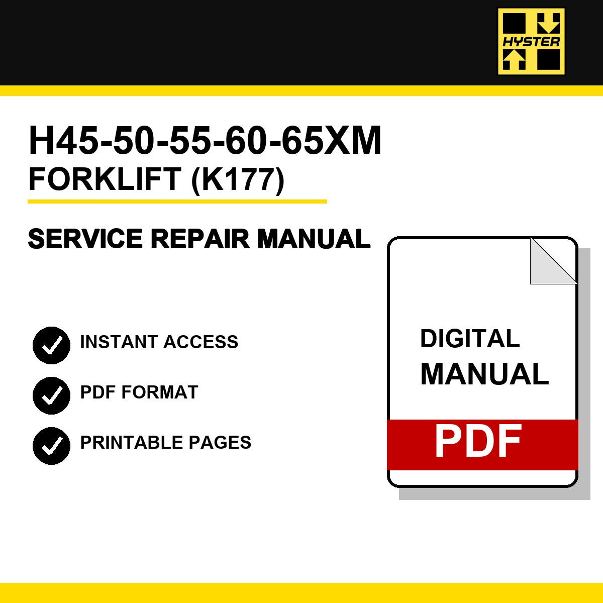 Hyster H45-50-55-60-65XM Forklift Service Repair Manual (K177)